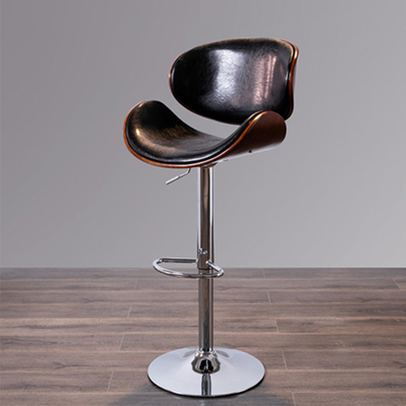 Contemporary Style Bar-stool Adjustable Leather Counter Bar Stool with Metal Legs Black-Silver 1 Piece Clearhalo 'Bar Furniture' 'Bar Stools' 'bar_stools' 'furn' 'furn_bar_stools' 'Furniture' 'furniture_bar_stools' 'Kitchen & Dining Furniture' 4976965