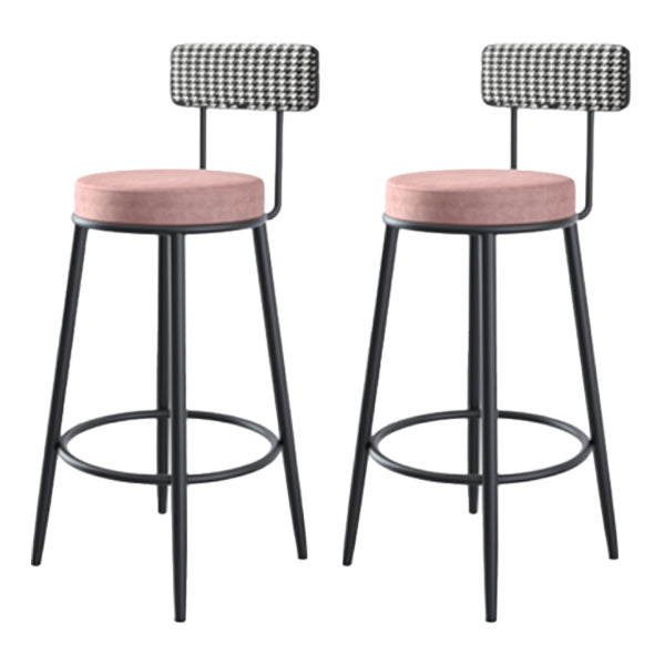 Modern Armless Backrest Counter Stool Iron Kitchen Bar Stool with Pedal and Cushion Pink 2 Piece Set Clearhalo 'Bar Furniture' 'Bar Stools' 'bar_stools' 'furn' 'furn_bar_stools' 'Furniture' 'furniture_bar_stools' 'Kitchen & Dining Furniture' 4976987