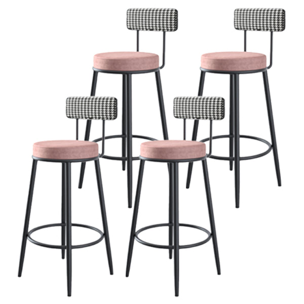 Modern Armless Backrest Counter Stool Iron Kitchen Bar Stool with Pedal and Cushion Pink 4 Piece Set Clearhalo 'Bar Furniture' 'Bar Stools' 'bar_stools' 'furn' 'furn_bar_stools' 'Furniture' 'furniture_bar_stools' 'Kitchen & Dining Furniture' 4976990