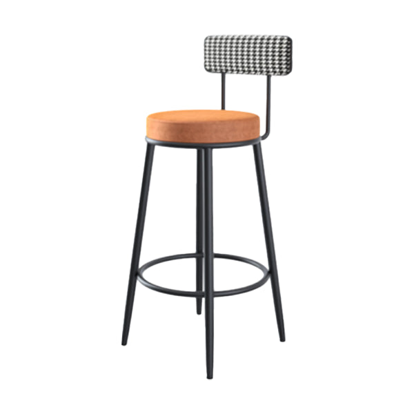 Modern Armless Backrest Counter Stool Iron Kitchen Bar Stool with Pedal and Cushion Orange 1 Piece Clearhalo 'Bar Furniture' 'Bar Stools' 'bar_stools' 'furn' 'furn_bar_stools' 'Furniture' 'furniture_bar_stools' 'Kitchen & Dining Furniture' 4976998