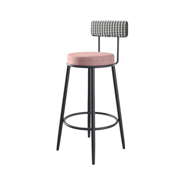 Modern Armless Backrest Counter Stool Iron Cafe Bar Stool with Pedal and Cushion Pink 1 Piece Clearhalo 'Bar Furniture' 'Bar Stools' 'bar_stools' 'furn' 'furn_bar_stools' 'Furniture' 'furniture_bar_stools' 'Kitchen & Dining Furniture' 4977053