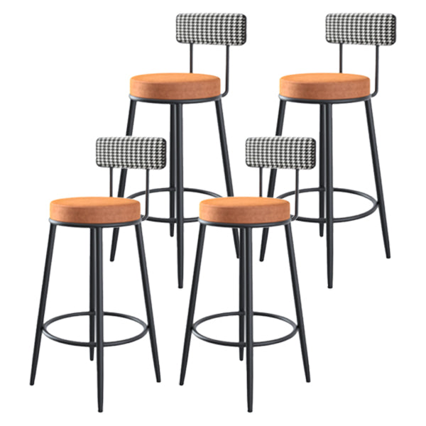 Modern Armless Backrest Counter Stool Iron Cafe Bar Stool with Pedal and Cushion Orange 4 Piece Set Clearhalo 'Bar Furniture' 'Bar Stools' 'bar_stools' 'furn' 'furn_bar_stools' 'Furniture' 'furniture_bar_stools' 'Kitchen & Dining Furniture' 4977067