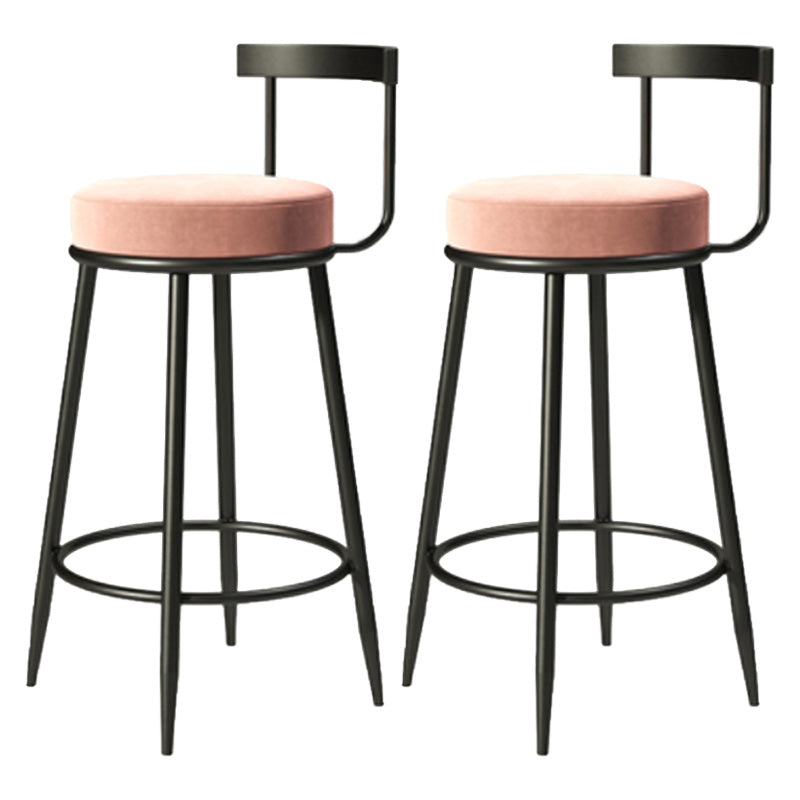Modern Armless Backrest Counter Stool Iron Cashier Bar Stool with Cushion and Pedal Pink 2 Piece Set Clearhalo 'Bar Furniture' 'Bar Stools' 'bar_stools' 'furn' 'furn_bar_stools' 'Furniture' 'furniture_bar_stools' 'Kitchen & Dining Furniture' 4977210