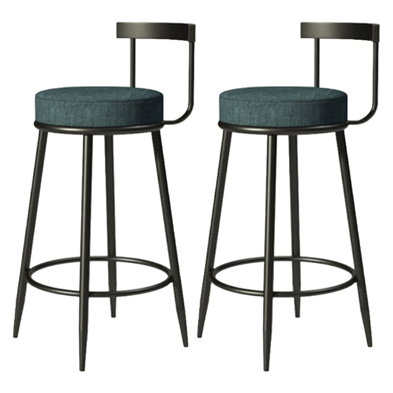 Modern Armless Backrest Counter Stool Iron Cashier Bar Stool with Cushion and Pedal Blue 2 Piece Set Clearhalo 'Bar Furniture' 'Bar Stools' 'bar_stools' 'furn' 'furn_bar_stools' 'Furniture' 'furniture_bar_stools' 'Kitchen & Dining Furniture' 4977221
