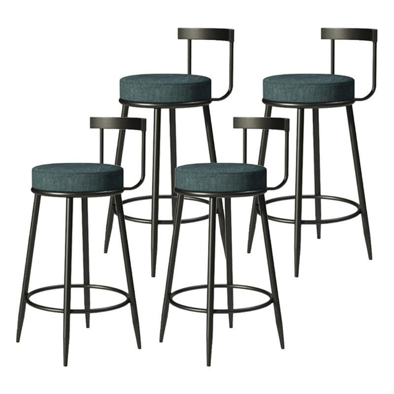 Modern Armless Backrest Counter Stool Iron Cashier Bar Stool with Cushion and Pedal Blue 4 Piece Set Clearhalo 'Bar Furniture' 'Bar Stools' 'bar_stools' 'furn' 'furn_bar_stools' 'Furniture' 'furniture_bar_stools' 'Kitchen & Dining Furniture' 4977224