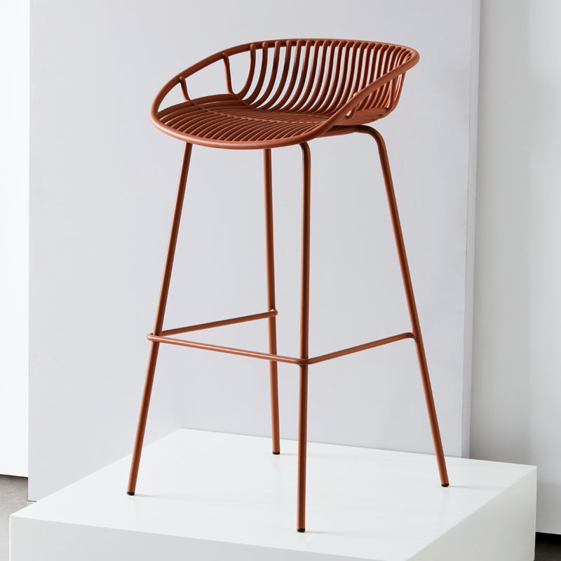 Modern Armless Backrest Counter Stool Iron Cashier Bar Stool with Seat and Pedal Red Brown Clearhalo 'Bar Furniture' 'Bar Stools' 'bar_stools' 'furn' 'furn_bar_stools' 'Furniture' 'furniture_bar_stools' 'Kitchen & Dining Furniture' 4977464