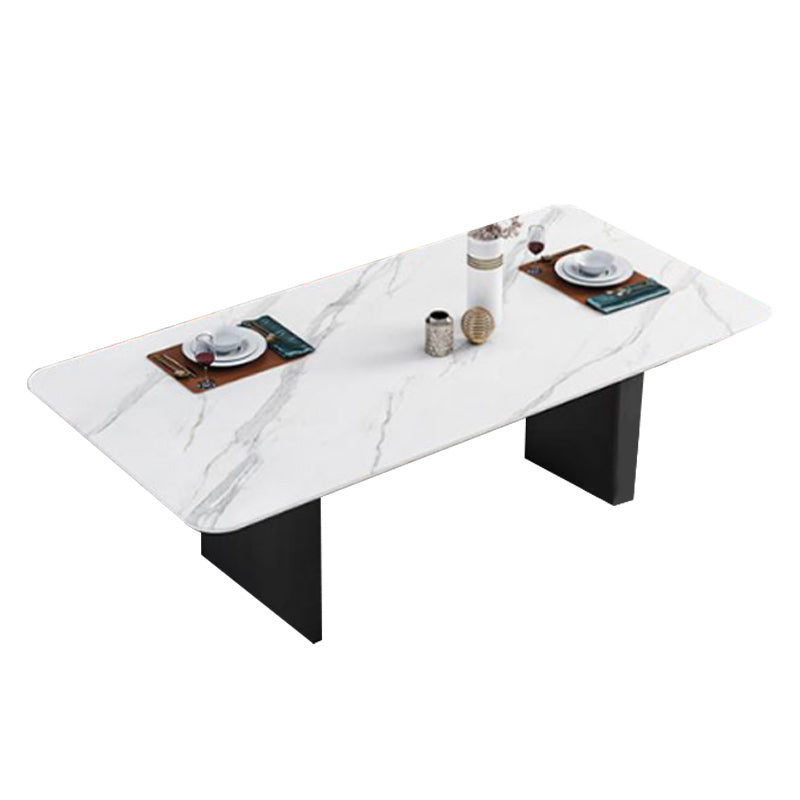 Modern 1/2/5/7 Pieces Dining Set Sintered Stone Dining Table with Leather Chairs White 79"L x 31"W Clearhalo 'Dining Room Sets' 'Dining Tables & Seating' 'dining_room_set' 'furn' 'furn_dining_room_set' 'Furniture' 'furniture_dining_room_set' 'Kitchen & Dining Furniture' 4977519