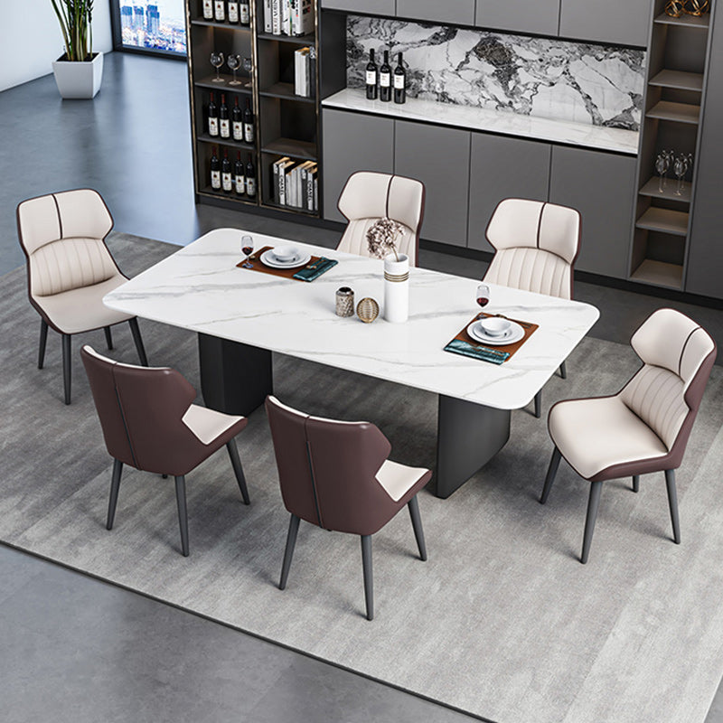 Modern 1/2/5/7 Pieces Dining Set Sintered Stone Dining Table with Leather Chairs 7 Pieces: White Table, 6 White Chairs Clearhalo 'Dining Room Sets' 'Dining Tables & Seating' 'dining_room_set' 'furn' 'furn_dining_room_set' 'Furniture' 'furniture_dining_room_set' 'Kitchen & Dining Furniture' 4977520