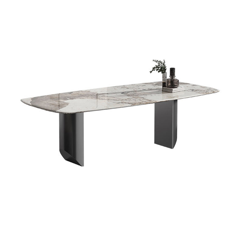 Designer Style 1/2/3 Pieces Dining Set Sintered Stone Dining Table with Leather Chairs White 87"L x 43"W Clearhalo 'Dining Room Sets' 'Dining Tables & Seating' 'dining_room_set' 'furn' 'furn_dining_room_set' 'Furniture' 'furniture_dining_room_set' 'Kitchen & Dining Furniture' 4977539