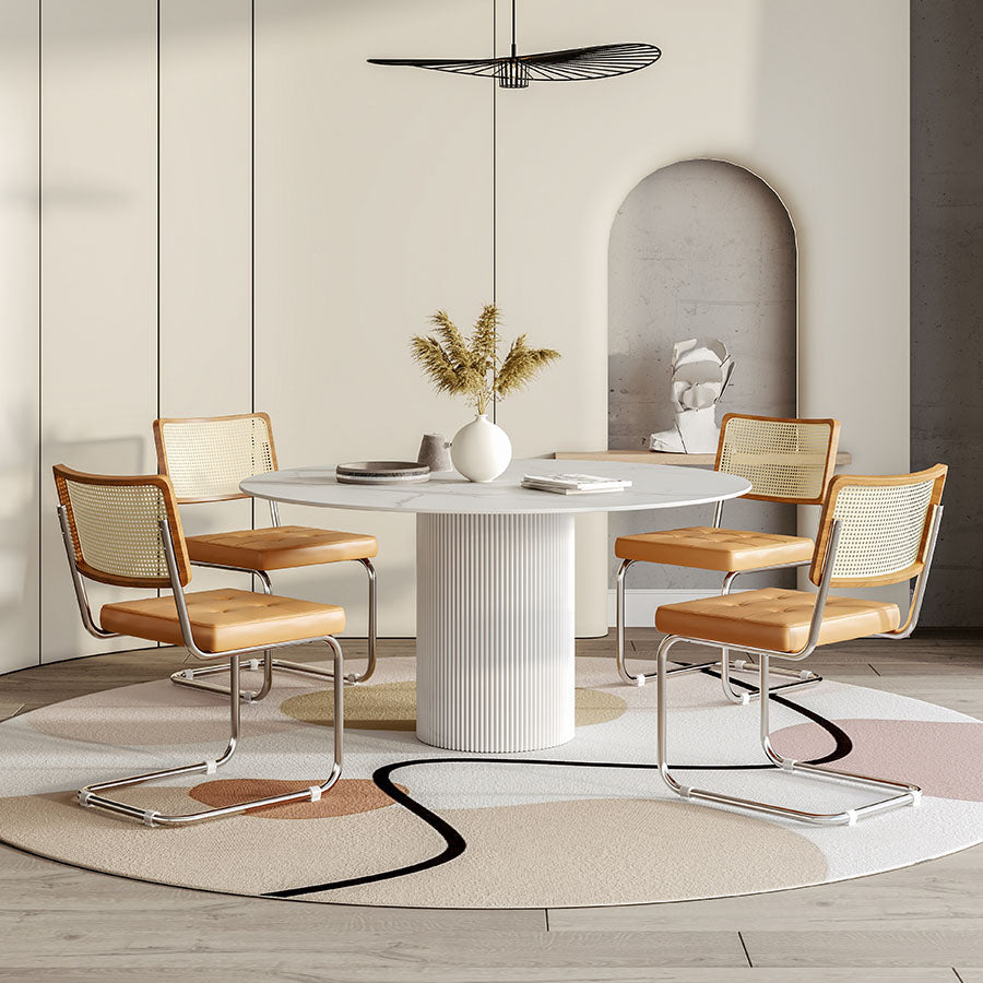 Modern 1/4/5/7 Pieces Dining Set Round Stone Dining Table for Dining Room 5 Pieces: Table, 4 Chairs Clearhalo 'Dining Room Sets' 'Dining Tables & Seating' 'dining_room_set' 'furn' 'furn_dining_room_set' 'Furniture' 'furniture_dining_room_set' 'Kitchen & Dining Furniture' 4977558