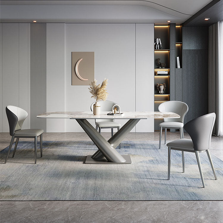 Contemporary 1/4/5/7 Pieces Dining Set Sintered Stone Dining Room Set 5 Pieces: Table, 4 Chairs Clearhalo 'Dining Room Sets' 'Dining Tables & Seating' 'dining_room_set' 'furn' 'furn_dining_room_set' 'Furniture' 'furniture_dining_room_set' 'Kitchen & Dining Furniture' 4977592