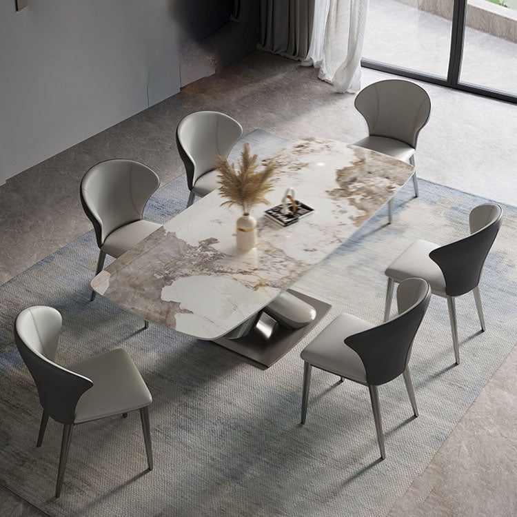 Contemporary 1/4/5/7 Pieces Dining Set Sintered Stone Dining Room Set 7 Pieces: Table, 6 Chairs Clearhalo 'Dining Room Sets' 'Dining Tables & Seating' 'dining_room_set' 'furn' 'furn_dining_room_set' 'Furniture' 'furniture_dining_room_set' 'Kitchen & Dining Furniture' 4977594