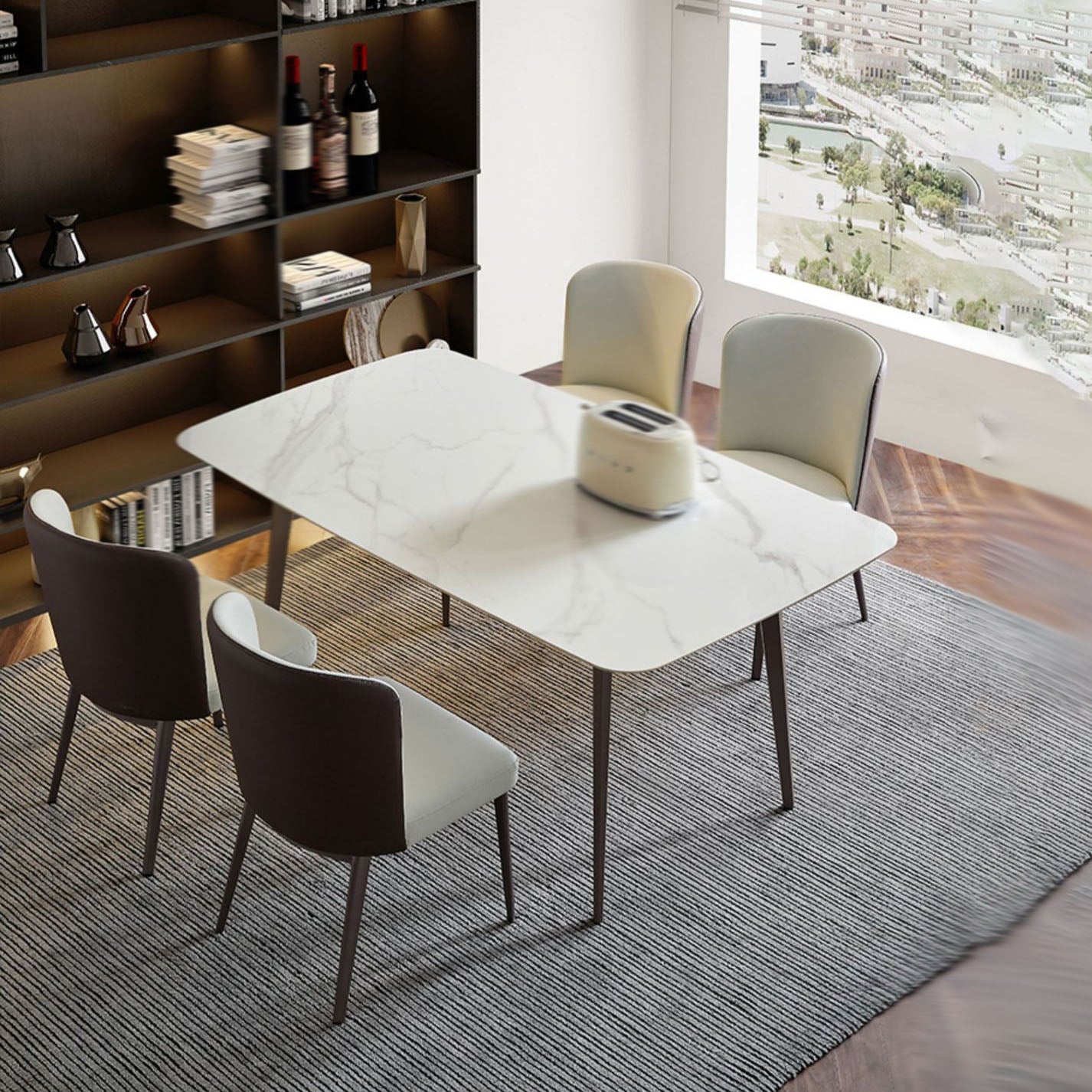Nordic Dining Set 1/4/5 Pieces Sintered Stone Dining Table with Leather Chairs Clearhalo 'Dining Room Sets' 'Dining Tables & Seating' 'dining_room_set' 'furn' 'furn_dining_room_set' 'Furniture' 'furniture_dining_room_set' 'Kitchen & Dining Furniture' 4977615