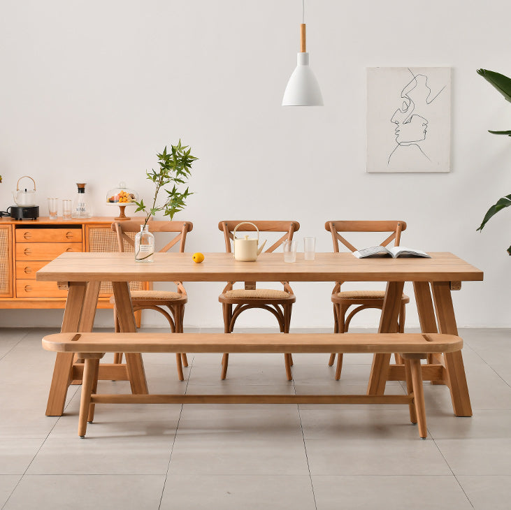 Modern 1/2/4/5 Pieces Dining Bench Set Rectangle Pine Wood Dining Table for Kitchen Clearhalo 'Dining Room Sets' 'Dining Tables & Seating' 'dining_room_set' 'furn' 'furn_dining_room_set' 'Furniture' 'furniture_dining_room_set' 'Kitchen & Dining Furniture' 4977641