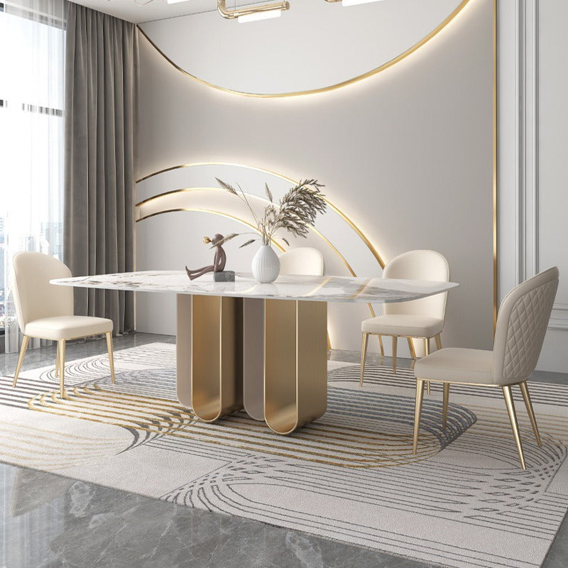 Designer Style 1/2/4/5/6/9 Pieces Dining Set Sintered Stone Dining Table Set 5 Pieces: Table, 4 Chairs Clearhalo 'Dining Room Sets' 'Dining Tables & Seating' 'dining_room_set' 'furn' 'furn_dining_room_set' 'Furniture' 'furniture_dining_room_set' 'Kitchen & Dining Furniture' 4977652