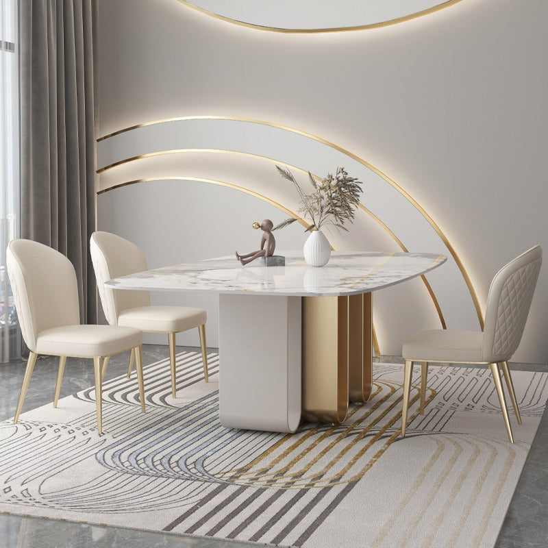 Designer Style 1/2/4/5/6/9 Pieces Dining Set Sintered Stone Dining Table Set 4 Pieces: Table, 3 Chairs Clearhalo 'Dining Room Sets' 'Dining Tables & Seating' 'dining_room_set' 'furn' 'furn_dining_room_set' 'Furniture' 'furniture_dining_room_set' 'Kitchen & Dining Furniture' 4977655