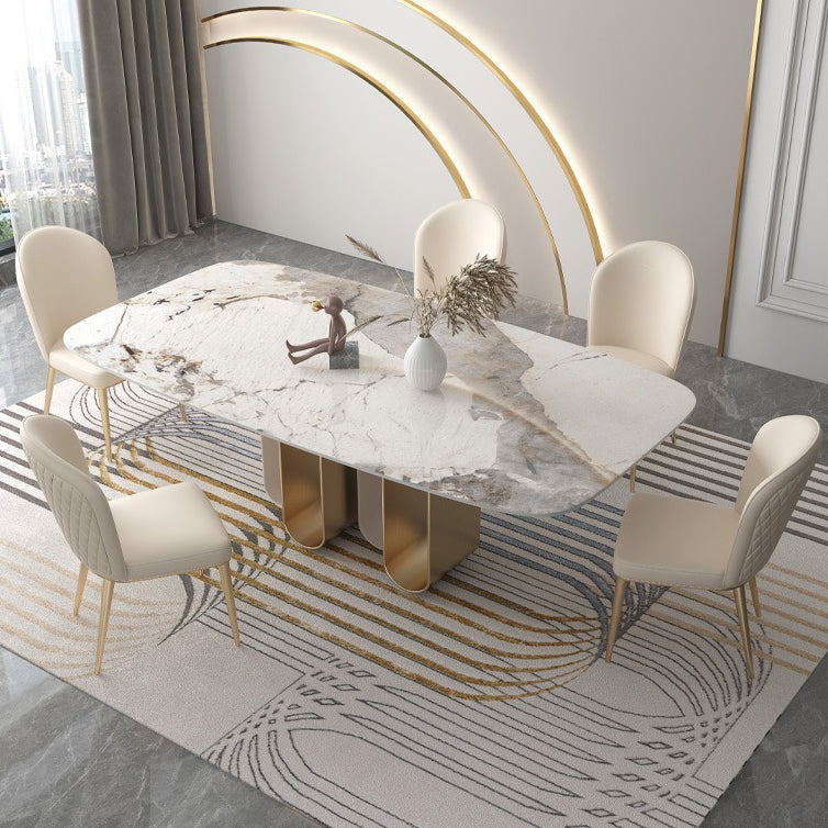 Designer Style 1/2/4/5/6/9 Pieces Dining Set Sintered Stone Dining Table Set 6 Pieces: Table, 5 Chairs Clearhalo 'Dining Room Sets' 'Dining Tables & Seating' 'dining_room_set' 'furn' 'furn_dining_room_set' 'Furniture' 'furniture_dining_room_set' 'Kitchen & Dining Furniture' 4977656