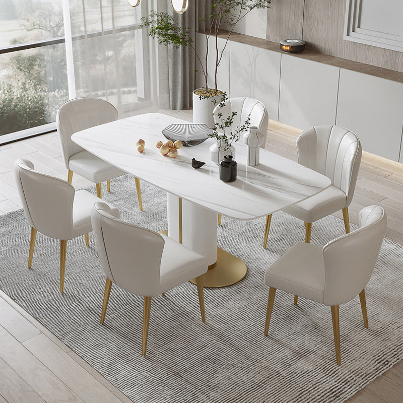 Luxury 1/4/5/6/7 Pieces Dining Set Sintered Stone Dining Table with Leather Chairs 7 Pieces: Table, 6 Chairs Clearhalo 'Dining Room Sets' 'Dining Tables & Seating' 'dining_room_set' 'furn' 'furn_dining_room_set' 'Furniture' 'furniture_dining_room_set' 'Kitchen & Dining Furniture' 4977669