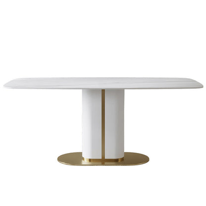 Luxury 1/4/5/6/7 Pieces Dining Set Sintered Stone Dining Table with Leather Chairs White 63"L x 35.4"W Clearhalo 'Dining Room Sets' 'Dining Tables & Seating' 'dining_room_set' 'furn' 'furn_dining_room_set' 'Furniture' 'furniture_dining_room_set' 'Kitchen & Dining Furniture' 4977674