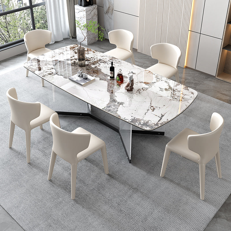Contemporary 1/4/5/6/7 Pieces Dining Set Trestle Table Table Set for Home Use 7 Pieces: Table, 6 Chairs Clearhalo 'Dining Room Sets' 'Dining Tables & Seating' 'dining_room_set' 'furn' 'furn_dining_room_set' 'Furniture' 'furniture_dining_room_set' 'Kitchen & Dining Furniture' 4977686