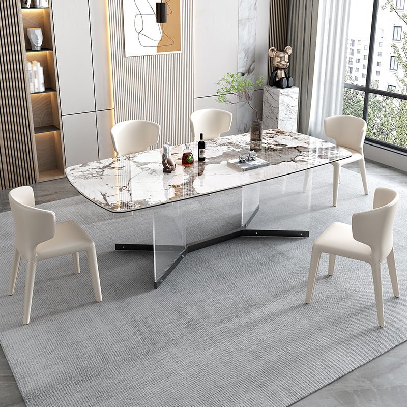 Contemporary 1/4/5/6/7 Pieces Dining Set Trestle Table Table Set for Home Use 6 Pieces: Table, 5 Chairs Clearhalo 'Dining Room Sets' 'Dining Tables & Seating' 'dining_room_set' 'furn' 'furn_dining_room_set' 'Furniture' 'furniture_dining_room_set' 'Kitchen & Dining Furniture' 4977689