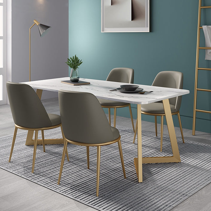 Glam 1/2/4/5 Pieces Iron Dinette Set with Sintered Stone Top Rectangle Dining Table Set Clearhalo 'Dining Room Sets' 'Dining Tables & Seating' 'dining_room_set' 'furn' 'furn_dining_room_set' 'Furniture' 'furniture_dining_room_set' 'Kitchen & Dining Furniture' 4977699