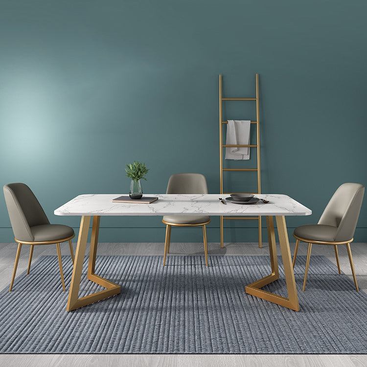 Glam 1/2/4/5 Pieces Iron Dinette Set with Sintered Stone Top Rectangle Dining Table Set 4 Pieces: Table, 3 Chairs Clearhalo 'Dining Room Sets' 'Dining Tables & Seating' 'dining_room_set' 'furn' 'furn_dining_room_set' 'Furniture' 'furniture_dining_room_set' 'Kitchen & Dining Furniture' 4977704