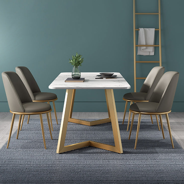 Glam 1/2/4/5 Pieces Iron Dinette Set with Sintered Stone Top Rectangle Dining Table Set Clearhalo 'Dining Room Sets' 'Dining Tables & Seating' 'dining_room_set' 'furn' 'furn_dining_room_set' 'Furniture' 'furniture_dining_room_set' 'Kitchen & Dining Furniture' 4977705