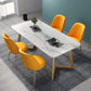 Glam 1/2/4/5 Pieces Iron Dinette Set with Sintered Stone Top Rectangle Dining Table Set 5 Pieces: Table, 4 Orange Chairs Clearhalo 'Dining Room Sets' 'Dining Tables & Seating' 'dining_room_set' 'furn' 'furn_dining_room_set' 'Furniture' 'furniture_dining_room_set' 'Kitchen & Dining Furniture' 4977711