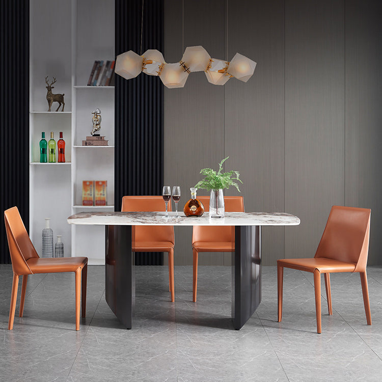 Modern Style 1/2/5/6 Pieces Dining Set Sintered Stone Dining Table with Chairs 5 Pieces: Table, 4 Orange Chairs Clearhalo 'Dining Room Sets' 'Dining Tables & Seating' 'dining_room_set' 'furn' 'furn_dining_room_set' 'Furniture' 'furniture_dining_room_set' 'Kitchen & Dining Furniture' 4977751