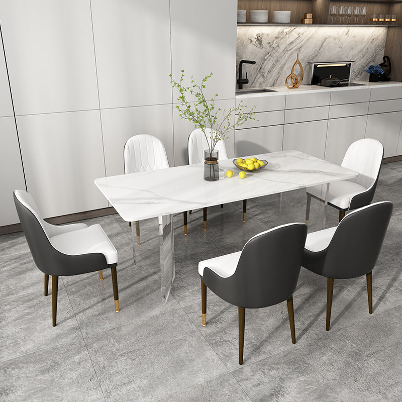 Modern 1/2/5/7 Pieces Dining Set Rectangle Stone Dining Table for Dining Room 7 Pieces: Table, 6 Chairs Clearhalo 'Dining Room Sets' 'Dining Tables & Seating' 'dining_room_set' 'furn' 'furn_dining_room_set' 'Furniture' 'furniture_dining_room_set' 'Kitchen & Dining Furniture' 4977755