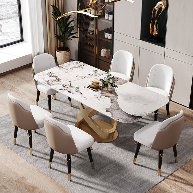 Glam 1/2/5/6/7 Pieces Dining Set Sintered Stone Dining Table Set for Dining Areas 7 Pieces: Table, 6 Chairs Clearhalo 'Dining Room Sets' 'Dining Tables & Seating' 'dining_room_set' 'furn' 'furn_dining_room_set' 'Furniture' 'furniture_dining_room_set' 'Kitchen & Dining Furniture' 4977827