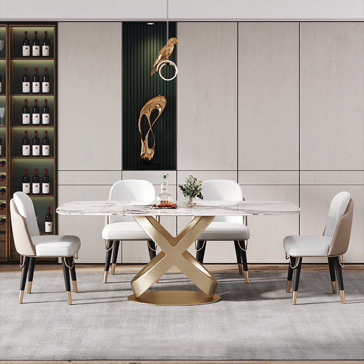 Glam 1/2/5/6/7 Pieces Dining Set Sintered Stone Dining Table Set for Dining Areas Clearhalo 'Dining Room Sets' 'Dining Tables & Seating' 'dining_room_set' 'furn' 'furn_dining_room_set' 'Furniture' 'furniture_dining_room_set' 'Kitchen & Dining Furniture' 4977829