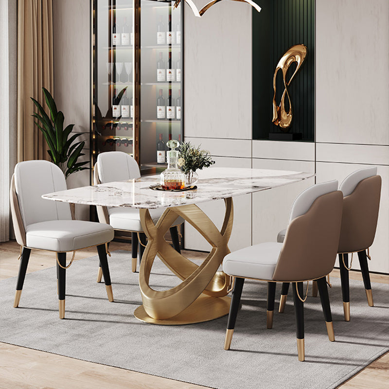 Glam 1/2/5/6/7 Pieces Dining Set Sintered Stone Dining Table Set for Dining Areas 5 Pieces: Table, 4 Chairs Clearhalo 'Dining Room Sets' 'Dining Tables & Seating' 'dining_room_set' 'furn' 'furn_dining_room_set' 'Furniture' 'furniture_dining_room_set' 'Kitchen & Dining Furniture' 4977831