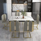 Traditional Luxury Dining Table Sintered Stone White Dining Table with Gold Frame 63"L x 31.5"W x 29.5"H Without Chairs Clearhalo 'Dining Tables & Seating' 'Dining Tables' 'dining_table' 'furn' 'furn_dining_table' 'Furniture' 'furniture_dining_table' 'Kitchen & Dining Furniture' 'kitchen' 'kitchen_dining_table' 4977843