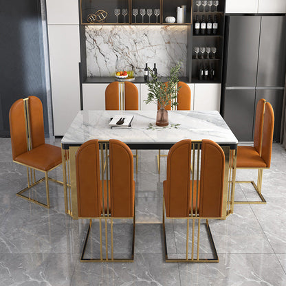 Traditional Luxury Dining Table Sintered Stone White Dining Table with Gold Frame 47.2"L x 23.6"W x 29.5"H Without Chairs Clearhalo 'Dining Tables & Seating' 'Dining Tables' 'dining_table' 'furn' 'furn_dining_table' 'Furniture' 'furniture_dining_table' 'Kitchen & Dining Furniture' 'kitchen' 'kitchen_dining_table' 4977844