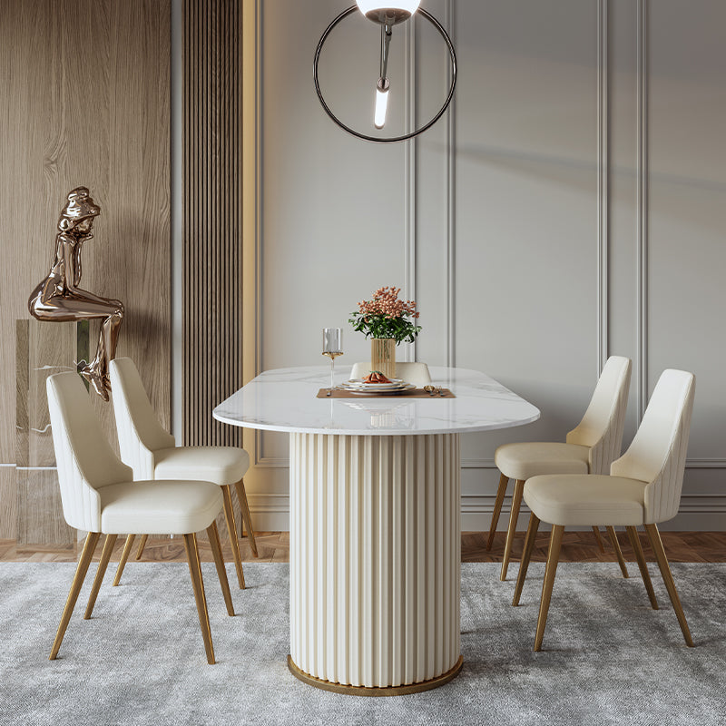 Traditional Luxury Dining Table Oval Sintered Stone Table with Double Pedestal Base 63"L x 31.5"W x 29.5"H Without Chairs Clearhalo 'Dining Tables & Seating' 'Dining Tables' 'dining_table' 'furn' 'furn_dining_table' 'Furniture' 'furniture_dining_table' 'Kitchen & Dining Furniture' 'kitchen' 'kitchen_dining_table' 4977856