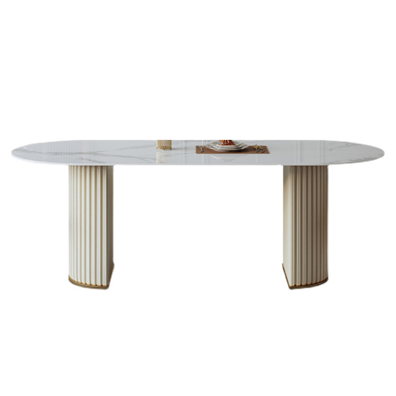 Traditional Luxury Dining Table Oval Sintered Stone Table with Double Pedestal Base Clearhalo 'Dining Tables & Seating' 'Dining Tables' 'dining_table' 'furn' 'furn_dining_table' 'Furniture' 'furniture_dining_table' 'Kitchen & Dining Furniture' 'kitchen' 'kitchen_dining_table' 4977857
