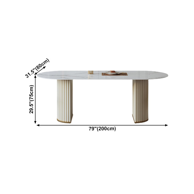 Traditional Luxury Dining Table Oval Sintered Stone Table with Double Pedestal Base Clearhalo 'Dining Tables & Seating' 'Dining Tables' 'dining_table' 'furn' 'furn_dining_table' 'Furniture' 'furniture_dining_table' 'Kitchen & Dining Furniture' 'kitchen' 'kitchen_dining_table' 4977864