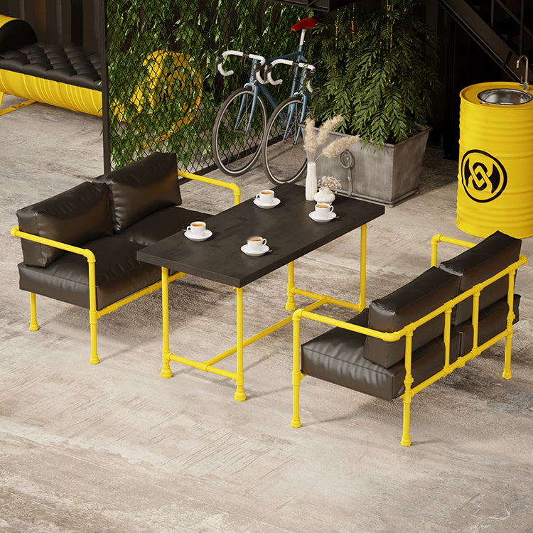Industrial Style Dining Table Solid Wood Dining Table with Trestle Base Yellow 55.1"L x 27.6"W x 29.5"H Without Chairs Clearhalo 'Dining Tables & Seating' 'Dining Tables' 'dining_table' 'furn' 'furn_dining_table' 'Furniture' 'furniture_dining_table' 'Kitchen & Dining Furniture' 'kitchen' 'kitchen_dining_table' 4977865