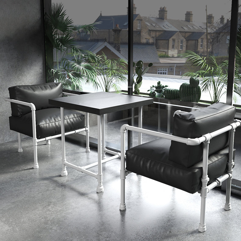 Industrial Style Dining Table Solid Wood Dining Table with Trestle Base White 27.6"L x 27.6"W x 29.5"H Without Chairs Clearhalo 'Dining Tables & Seating' 'Dining Tables' 'dining_table' 'furn' 'furn_dining_table' 'Furniture' 'furniture_dining_table' 'Kitchen & Dining Furniture' 'kitchen' 'kitchen_dining_table' 4977868