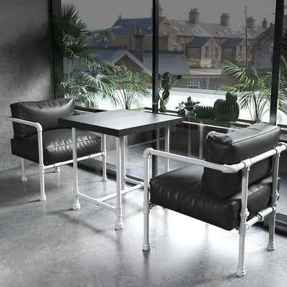 Industrial Style Dining Table Solid Wood Dining Table with Trestle Base White 27.6"L x 27.6"W x 29.5"H Without Chairs Clearhalo 'Dining Tables & Seating' 'Dining Tables' 'dining_table' 'furn' 'furn_dining_table' 'Furniture' 'furniture_dining_table' 'Kitchen & Dining Furniture' 'kitchen' 'kitchen_dining_table' 4977868
