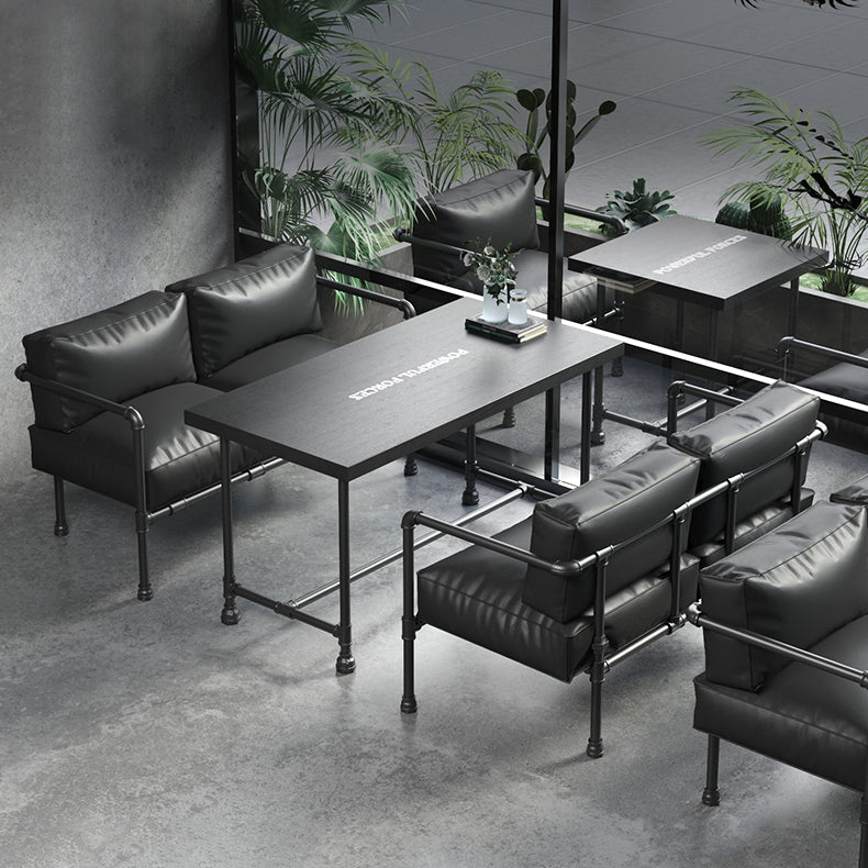Industrial Style Dining Table Solid Wood Dining Table with Trestle Base Clearhalo 'Dining Tables & Seating' 'Dining Tables' 'dining_table' 'furn' 'furn_dining_table' 'Furniture' 'furniture_dining_table' 'Kitchen & Dining Furniture' 'kitchen' 'kitchen_dining_table' 4977877