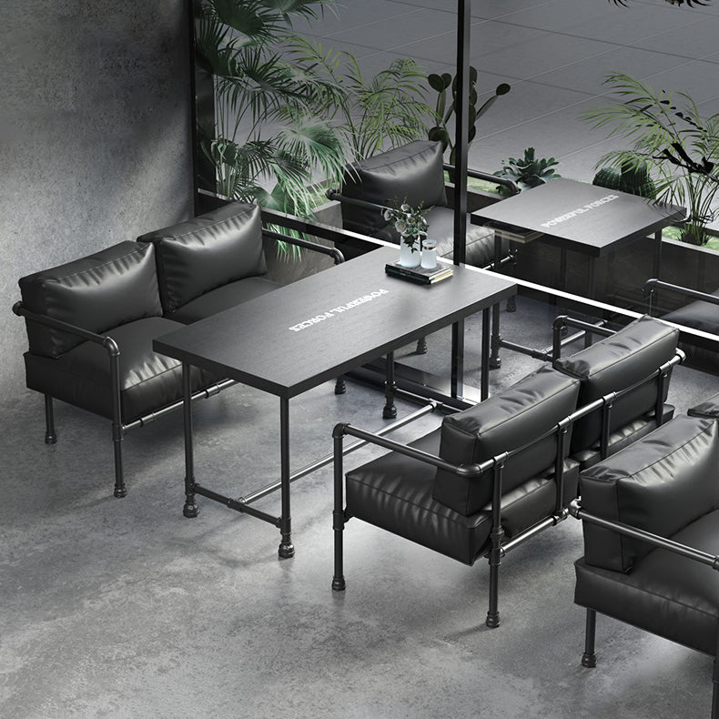 Industrial Style Dining Table Solid Wood Dining Table with Trestle Base Clearhalo 'Dining Tables & Seating' 'Dining Tables' 'dining_table' 'furn' 'furn_dining_table' 'Furniture' 'furniture_dining_table' 'Kitchen & Dining Furniture' 'kitchen' 'kitchen_dining_table' 4977878