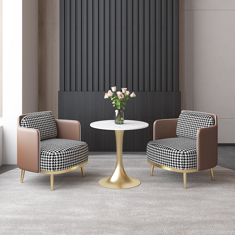 Luxury Sintered Stone Top Dining Table Round Table with Gold Metal Pedestal Gold 31.5"L x 31.5"W x 29.5"H Without Chairs Clearhalo 'Dining Tables & Seating' 'Dining Tables' 'dining_table' 'furn' 'furn_dining_table' 'Furniture' 'furniture_dining_table' 'Kitchen & Dining Furniture' 'kitchen' 'kitchen_dining_table' 4977882