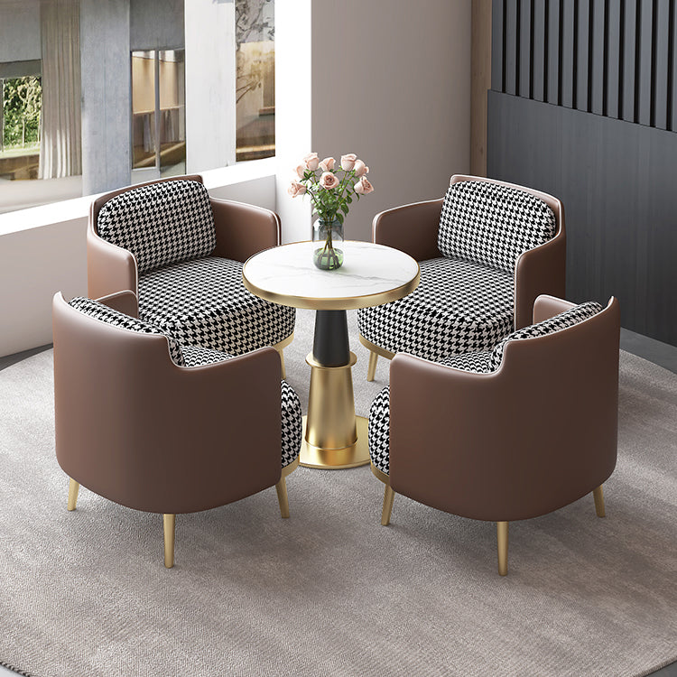 Luxury Sintered Stone Top Dining Table Round Table with Gold Metal Pedestal Black Gold 27.6"L x 27.6"W x 29.5"H Without Chairs Clearhalo 'Dining Tables & Seating' 'Dining Tables' 'dining_table' 'furn' 'furn_dining_table' 'Furniture' 'furniture_dining_table' 'Kitchen & Dining Furniture' 'kitchen' 'kitchen_dining_table' 4977883