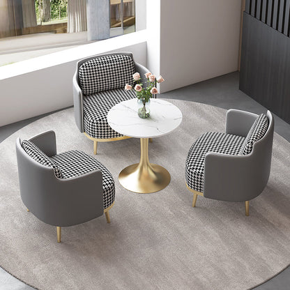 Luxury Sintered Stone Top Dining Table Round Table with Gold Metal Pedestal Gold 27.6"L x 27.6"W x 29.5"H Without Chairs Clearhalo 'Dining Tables & Seating' 'Dining Tables' 'dining_table' 'furn' 'furn_dining_table' 'Furniture' 'furniture_dining_table' 'Kitchen & Dining Furniture' 'kitchen' 'kitchen_dining_table' 4977884