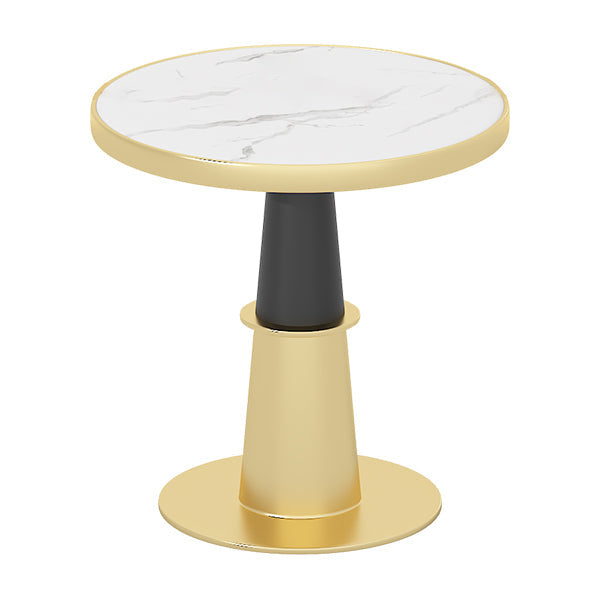 Luxury Sintered Stone Top Dining Table Round Table with Gold Metal Pedestal Black Gold 31.5"L x 31.5"W x 29.5"H Without Chairs Clearhalo 'Dining Tables & Seating' 'Dining Tables' 'dining_table' 'furn' 'furn_dining_table' 'Furniture' 'furniture_dining_table' 'Kitchen & Dining Furniture' 'kitchen' 'kitchen_dining_table' 4977891