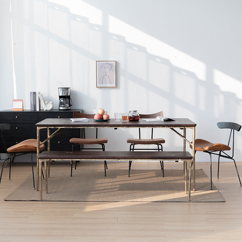 Traditional Luxury Dining Table Rectangle Solid Wood Dining Table with Metal Base Gold 55.1"L x 31.5"W x 29.5"H Without Chairs Clearhalo 'Dining Tables & Seating' 'Dining Tables' 'dining_table' 'furn' 'furn_dining_table' 'Furniture' 'furniture_dining_table' 'Kitchen & Dining Furniture' 'kitchen' 'kitchen_dining_table' 4977912