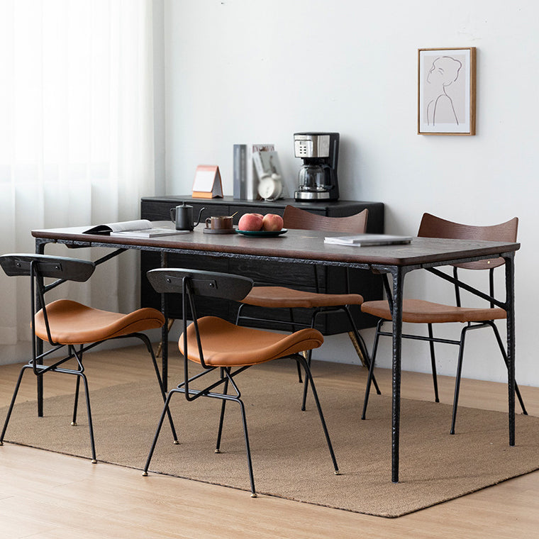 Traditional Luxury Dining Table Rectangle Solid Wood Dining Table with Metal Base Black 63"L x 31.5"W x 29.5"H Without Chairs Clearhalo 'Dining Tables & Seating' 'Dining Tables' 'dining_table' 'furn' 'furn_dining_table' 'Furniture' 'furniture_dining_table' 'Kitchen & Dining Furniture' 'kitchen' 'kitchen_dining_table' 4977914